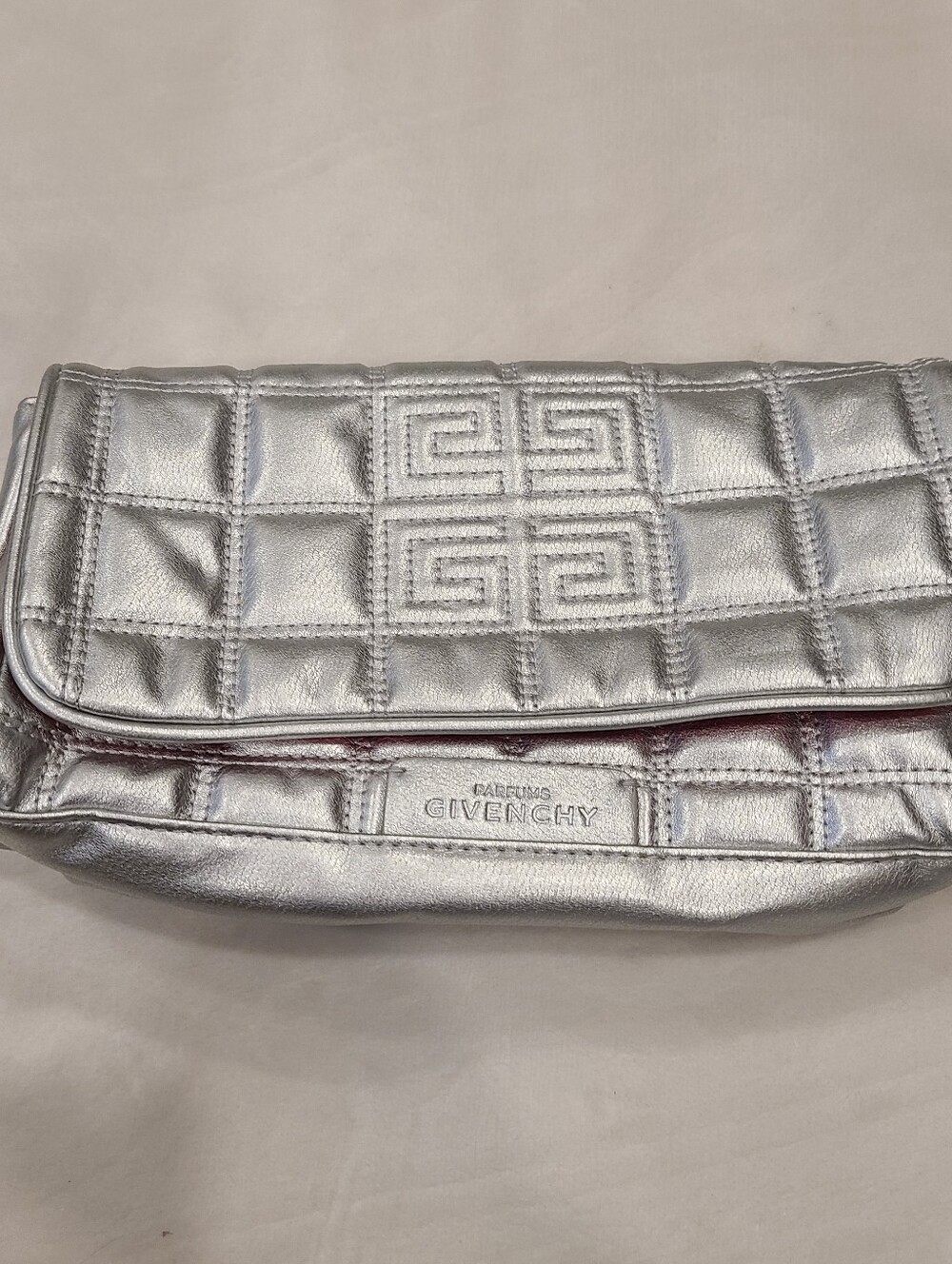 Givenchy Metallic Silver Quilted Flap Clutch